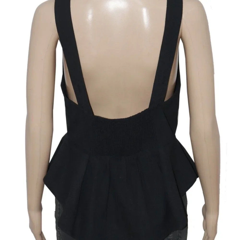 Free People Mika Solid Tank Ruffle Black Top New